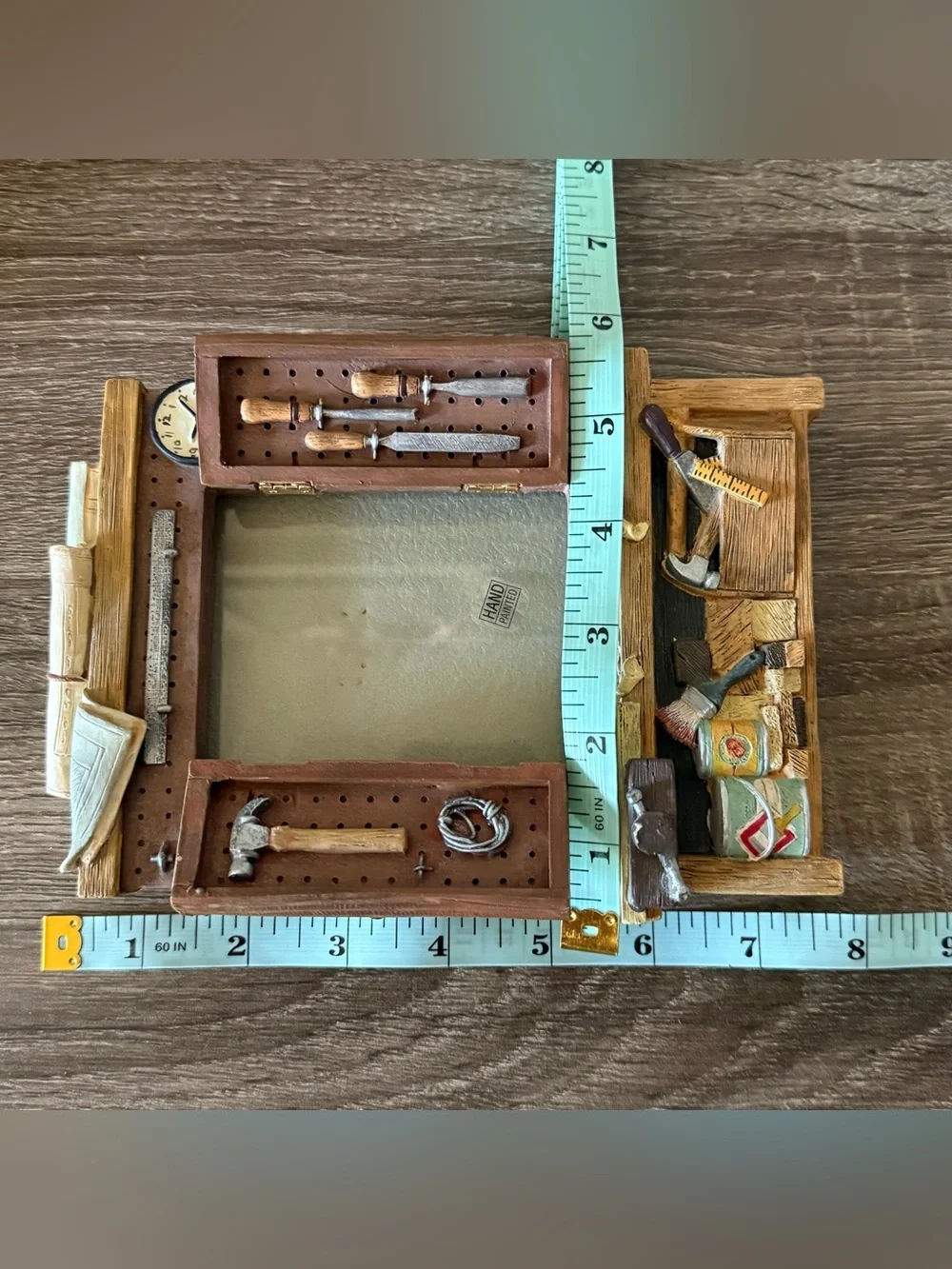 Vintage FIGI Handyman Workshop Tool Picture Frame Hand Painted Carpenter Decor
